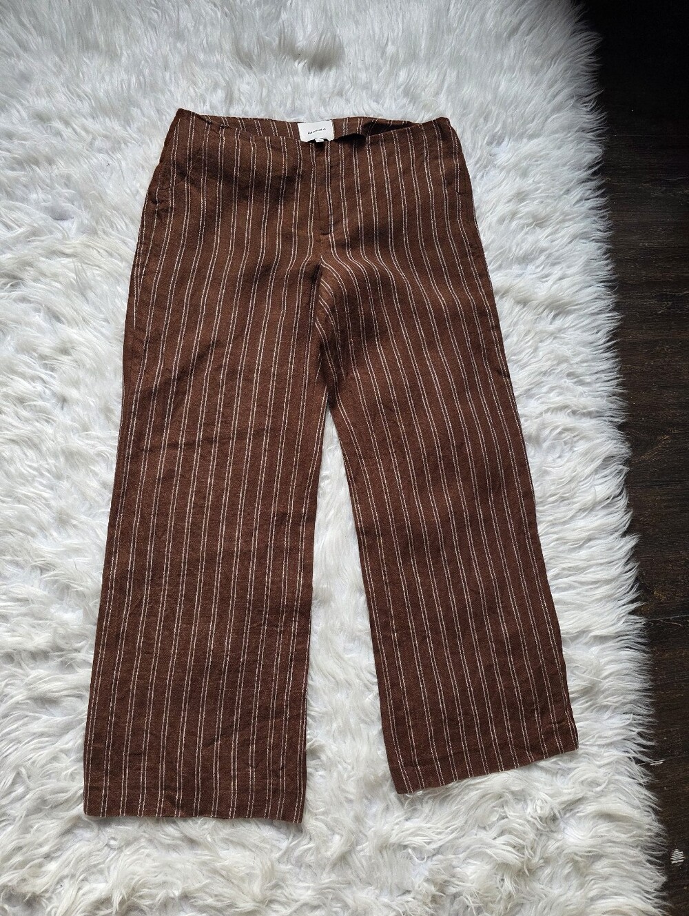 Reformation Brown Striped  Linen Chinos